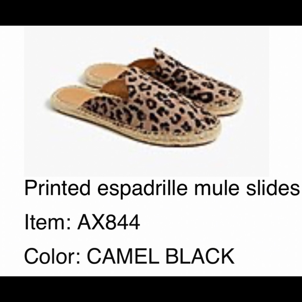 J.Crew printed espadrille mule slides - color:Camel Black, Size 8.5. - NWOT